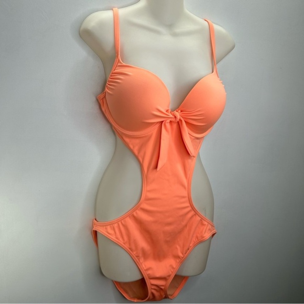 Vibrant Melon Cutout Swimsuit L